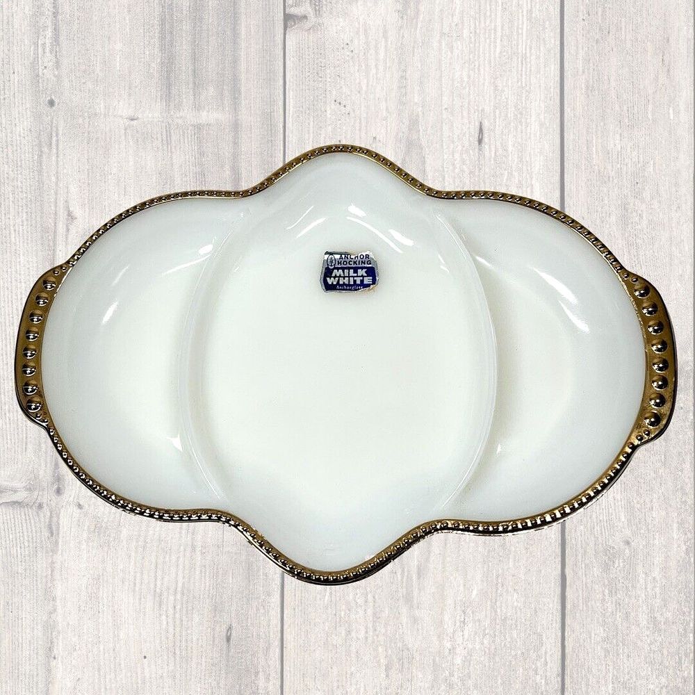 Vintage Fire-King‎ Anchor Hocking Milk Glass 11" Oblong 3 Part Relish Dish